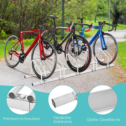 Bicycle stand, floor stand, stand with 5 bicycle parking spaces, silver