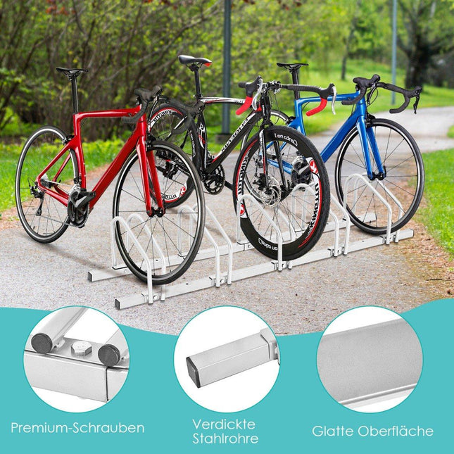 Bicycle stand, floor stand, stand with 5 bicycle parking spaces, silver