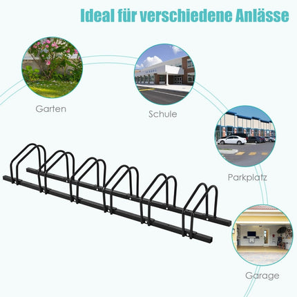 Bicycle stand with 6 bicycle parking spaces, floor stand, black