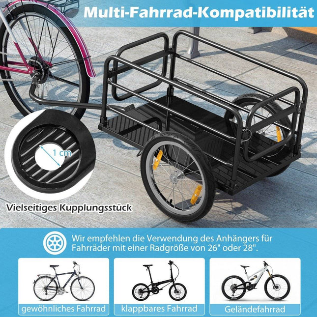 Bicycle trailer cargo trailer foldable with cover & coupler & reflectors 145.5 x 61 x 58 cm