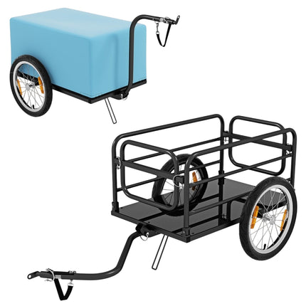 Bicycle trailer cargo trailer foldable with cover & coupler & reflectors 145.5 x 61 x 58 cm