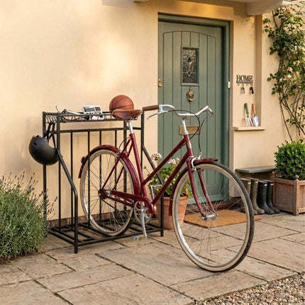 Bike Rack Stand – Adjustable Slots, Basket and 6 Hooks