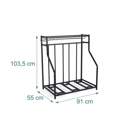 Bike Rack Stand – Adjustable Slots, Basket and 6 Hooks