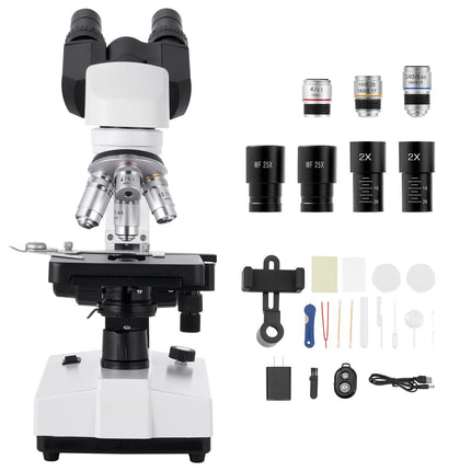 Binocular Compound Microscope 40-5000X, LED, Phone Mount