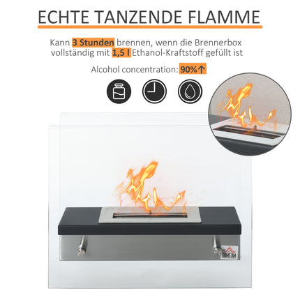 Bio Ethanol Fireplace, 1.5L, Stainless steel, Smoke-free