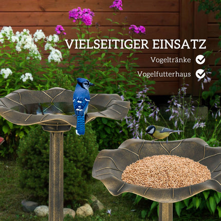 Birdbath in bronze with stand, 71cm, Lotus Leaf Design