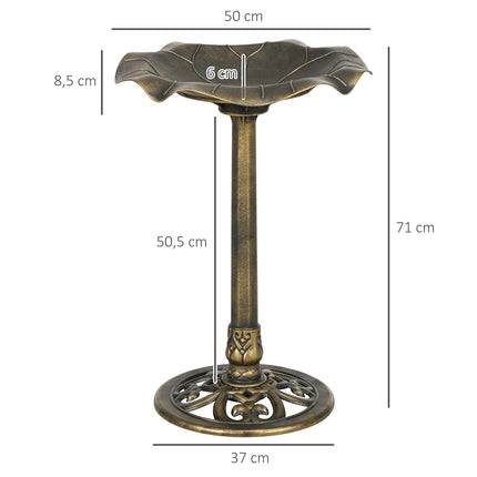 Birdbath in bronze with stand, 71cm, Lotus Leaf Design
