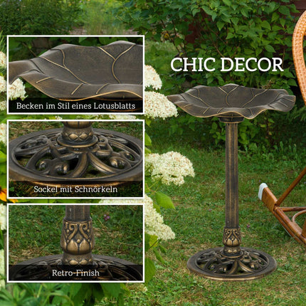 Birdbath in bronze with stand, 71cm, Lotus Leaf Design