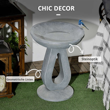 Bird bath & feeder, stone look, grey, 51 cm for garden