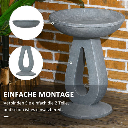 Bird bath & feeder, stone look, grey, 51 cm for garden