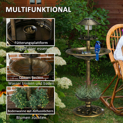Solar Bird Bath Feeder - 110 cm height, bronze finish