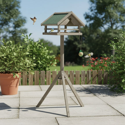 Bird Feeder with Pole – Spruce Wood, Weatherproof Roof