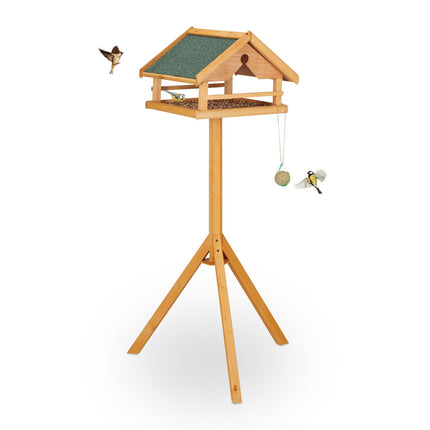 Bird Feeder with Pole – Spruce Wood, Weatherproof Roof
