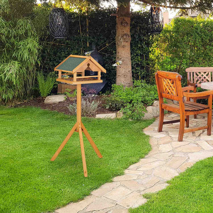Bird Feeder with Pole – Spruce Wood, Weatherproof Roof