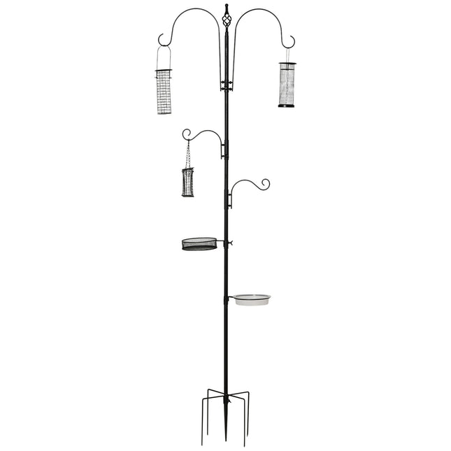Black Steel Bird Feeding Station Set with Tub & 4 Hooks
