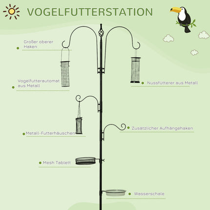 Black Steel Bird Feeding Station Set with Tub & 4 Hooks