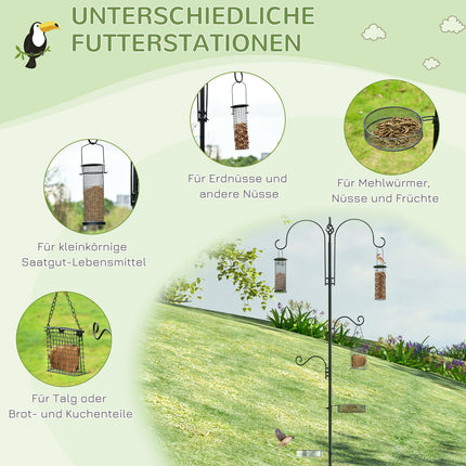 Black Steel Bird Feeding Station Set with Tub & 4 Hooks