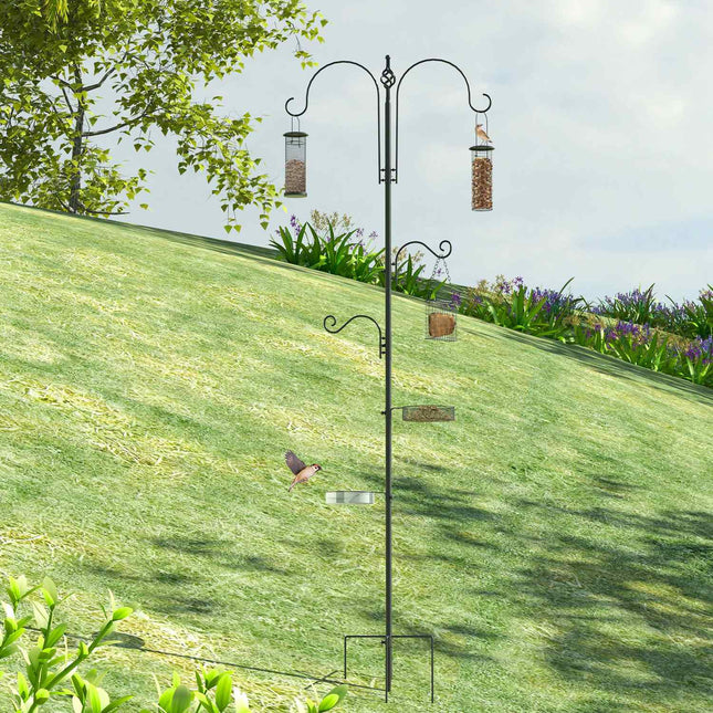 Black Steel Bird Feeding Station Set with Tub & 4 Hooks