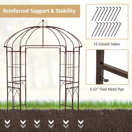 Birdcage Garden Arbor 8.4 Ft Metal Arch With Stakes