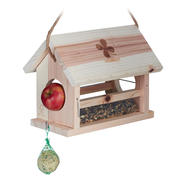 Bird feeder in natural wood