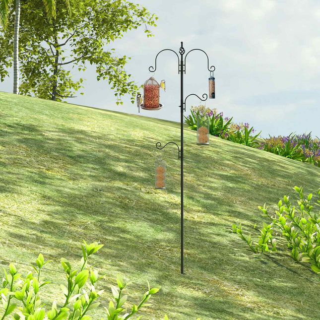 Black bird feeder, 4 hooks, 54.5 x 208 cm