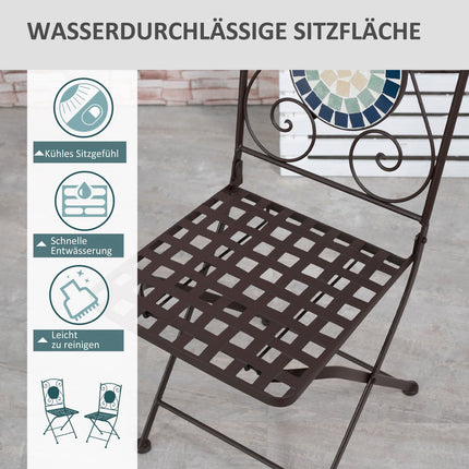 Bistro table set for 2, mosaic stone, weatherproof