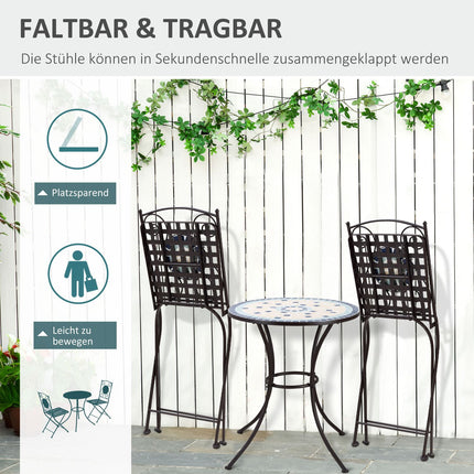Bistro table set for 2, mosaic stone, weatherproof