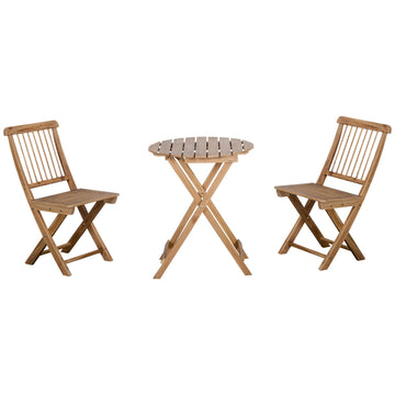 Folding wooden bistro set for 2, natural finish