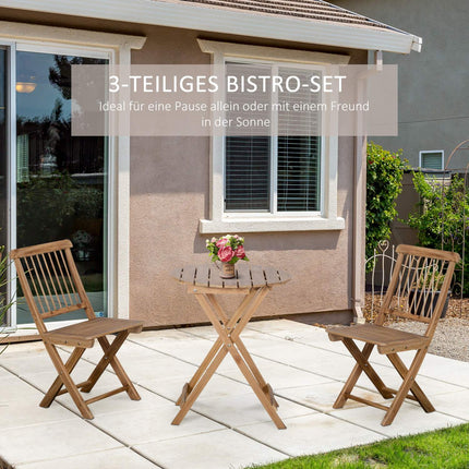 Folding wooden bistro set for 2, natural finish