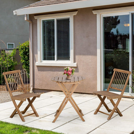 Folding wooden bistro set for 2, natural finish