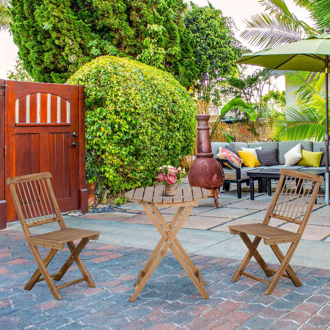 Folding wooden bistro set for 2, natural finish