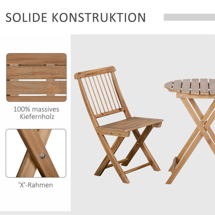 Folding wooden bistro set for 2, natural finish