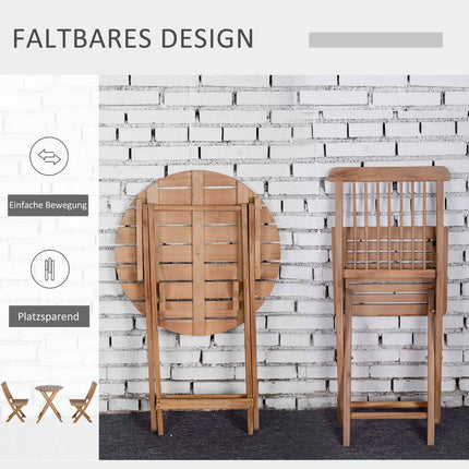 Folding wooden bistro set for 2, natural finish