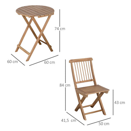 Folding wooden bistro set for 2, natural finish