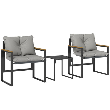Bistro Set with Cushioned Chairs and Table, Black/Gray