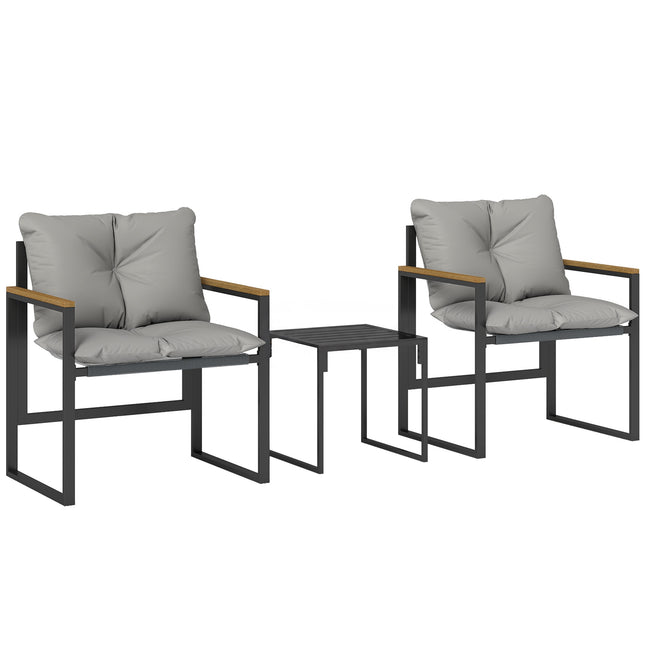 Bistro Set with Cushioned Chairs and Table, Black/Gray