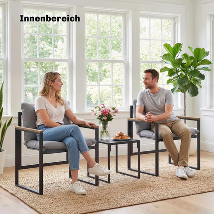Bistro Set with Cushioned Chairs and Table, Black/Gray