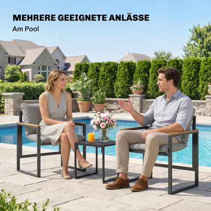 Bistro Set with Cushioned Chairs and Table, Black/Gray
