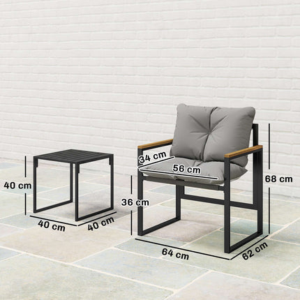 Bistro Set with Cushioned Chairs and Table, Black/Gray