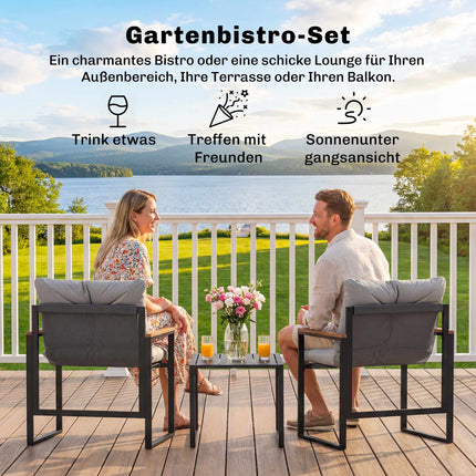 Bistro Set with Cushioned Chairs and Table, Black/Gray