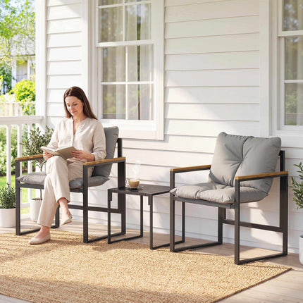 Bistro Set with Cushioned Chairs and Table, Black/Gray
