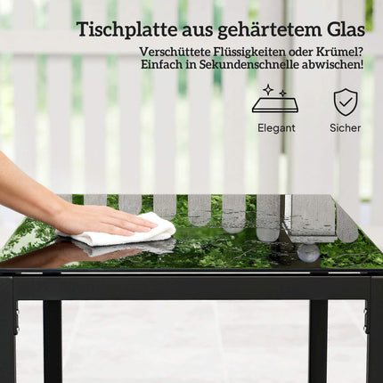 Bistro Set with Cushions, PE Rattan, Glass Tabletop