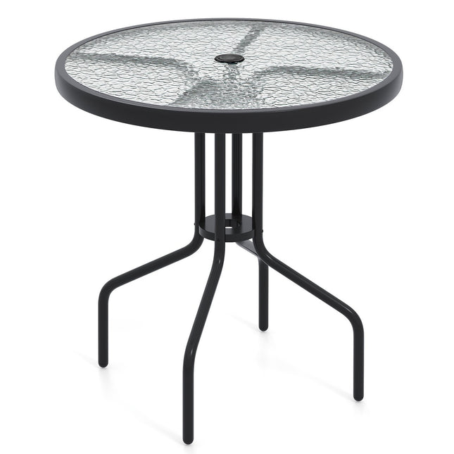 Bistrotafel met parasolgat, 70 cm glazen blad