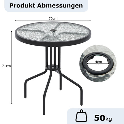 Bistro Table with Umbrella Hole, 70cm Glass Top