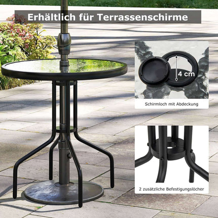 Bistro Table with Umbrella Hole, 70cm Glass Top