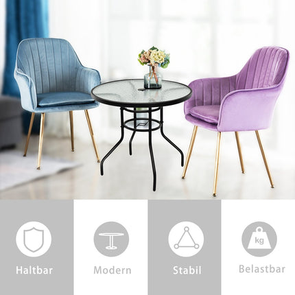 Bistro table made of metal with umbrella hole and thickened glass top garden table glass table black