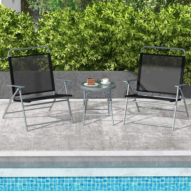 Bistro table with 2 chairs Folding balcony set 3-piece garden furniture set with metal frame