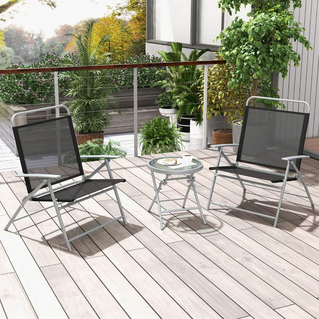 Bistro table with 2 chairs Folding balcony set 3-piece garden furniture set with metal frame