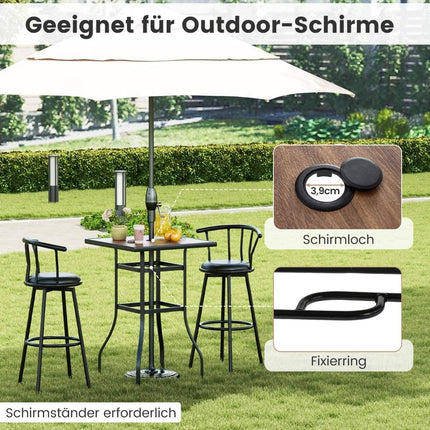 Bistro table with umbrella hole & table top in wood look. Garden table. Square balcony table