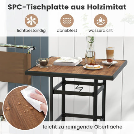 Bistro table with umbrella hole & table top in wood look. Garden table. Square balcony table